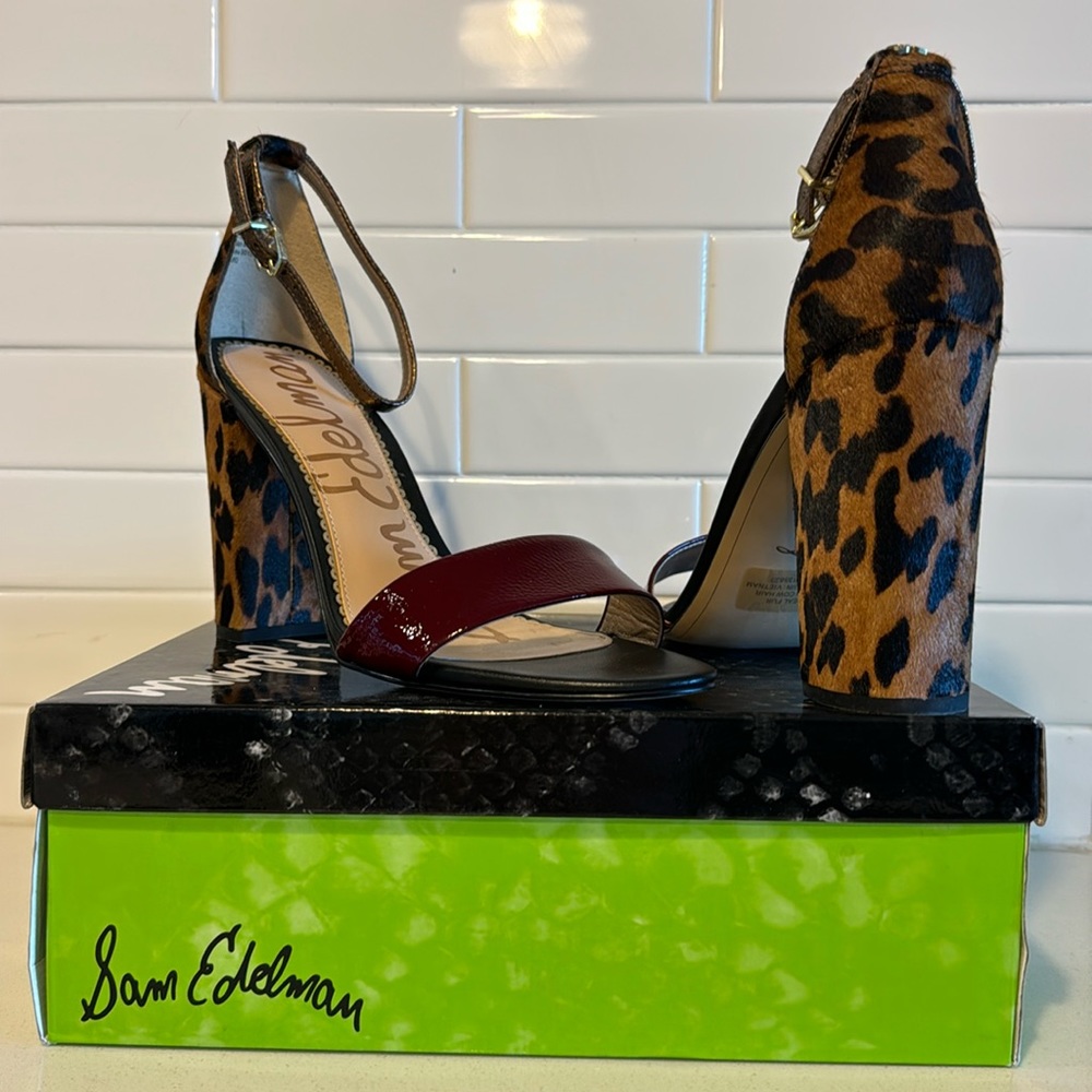 Sam Edelman YARO ANKLE STRAP SANDAL IN LEOPARD MULTI CALF HAIR